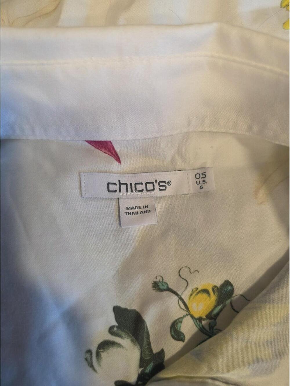 NWT Chicos 0.5 (sz 6) blouse tropical floral 3/4 sleeves cotton/spandex - Picture 8 of 9